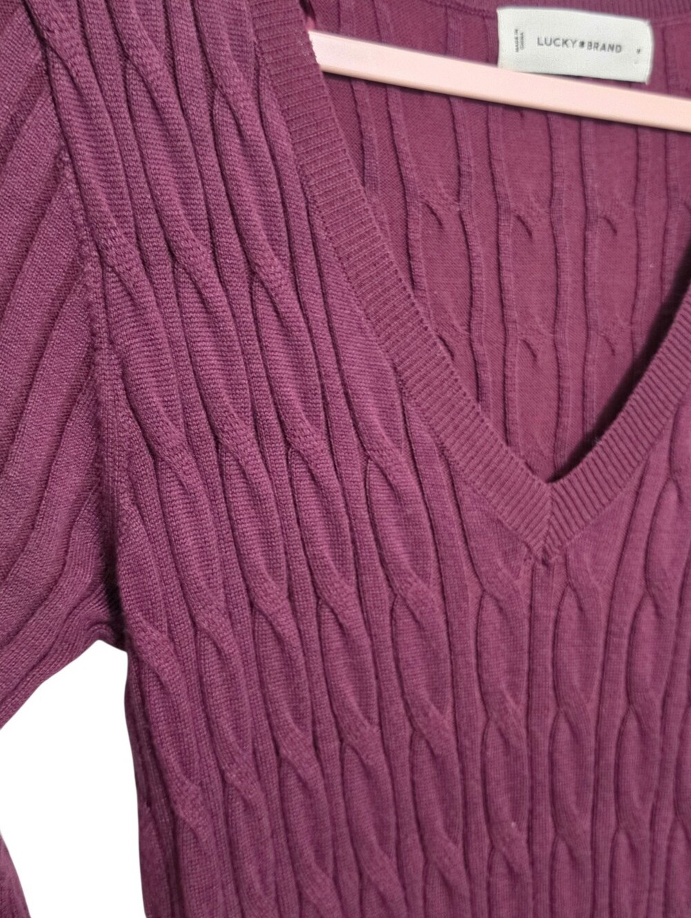 Lucky Brand Wine Colored Cable Knit Sweater Dress M Academia Cozy Chic
